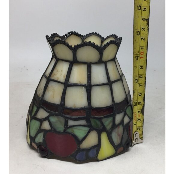 Beautiful Stained Glass Lamp Shade with Scalloped Top Edge & Inlaid Fruit Design - Picture 9 of 11